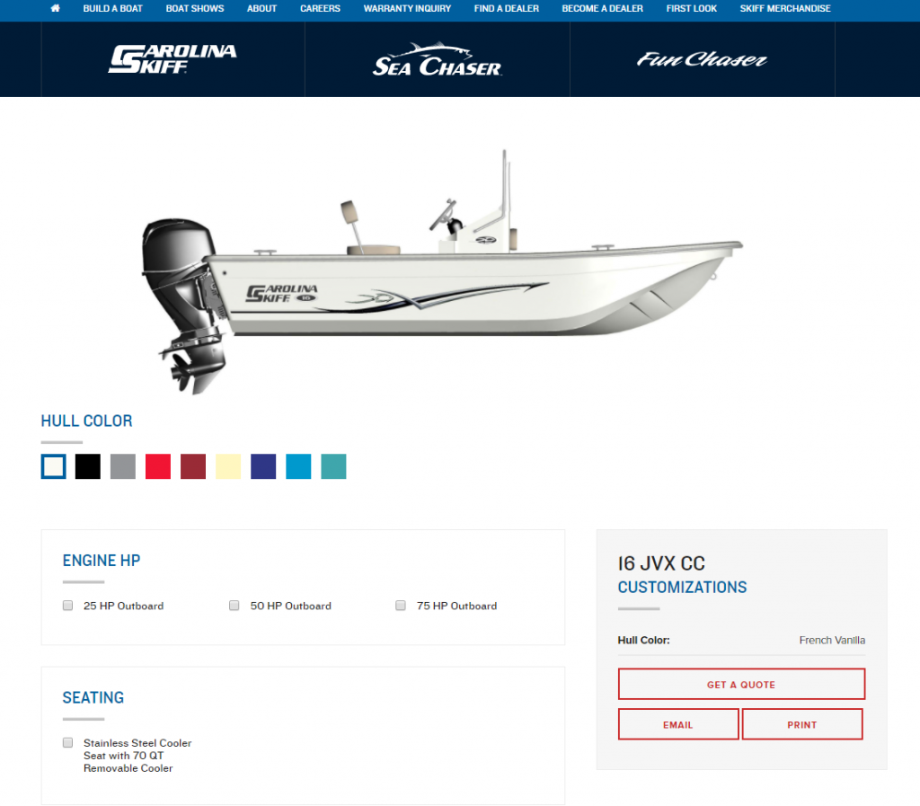 Carolina Skiff website boat listing